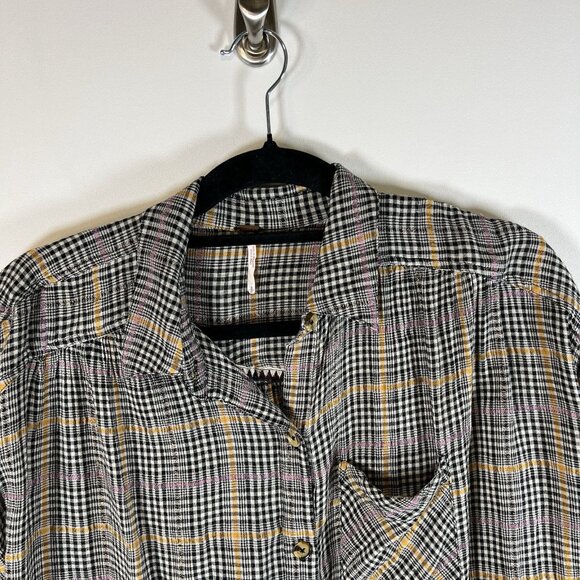 Women’s Free People Plaid Long Sleeve Button Down Top Shirt Small Oversized Boho - Picture 2 of 9